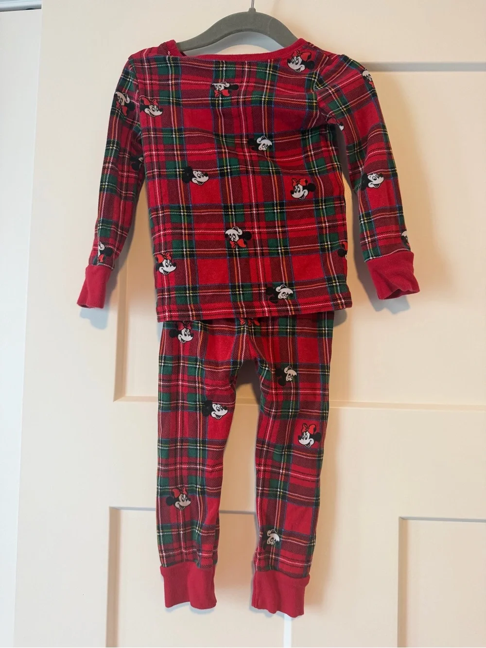 Disney x Old Navy Red and Green Plaid Minnie Mouse Kids Pajama Set